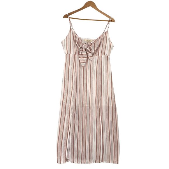 MorrisDay The Label L Pink Striped Midi Dress Spaghetti Strap Keyhole Tie Bust - Picture 3 of 16